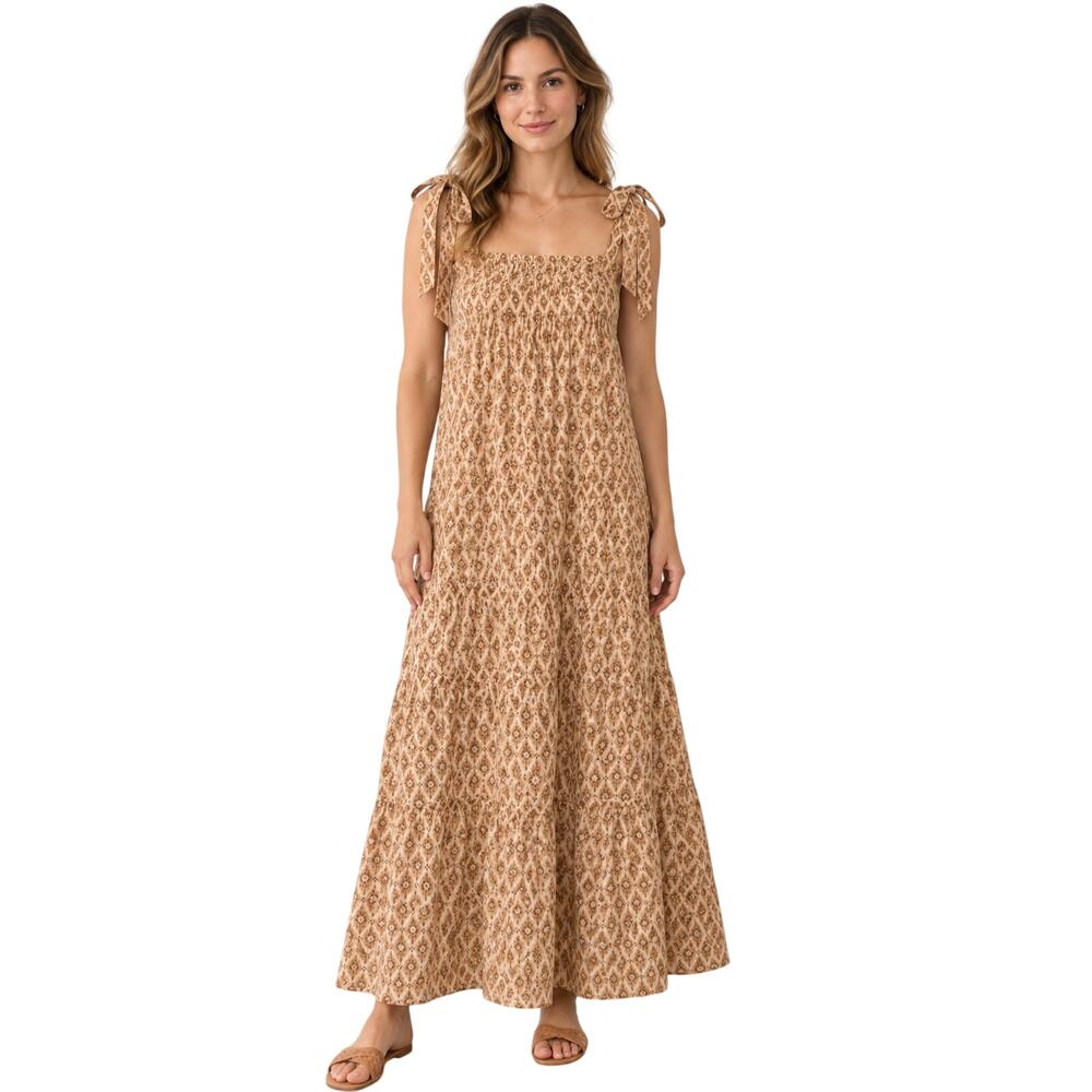 Loeffler Randall Floral Tie Shoulder Tiered Maxi Dress, Boho, Size Small